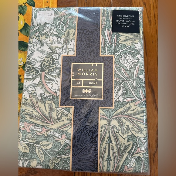 NWT WILLIAM MORRIS HONEYSUCKLE TULIP SEA GREEN KING SHAMS DUVET COVER SET RARE - Picture 1 of 5
